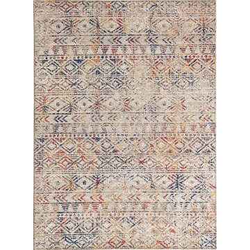 İskandinav eskitme kilim desenli Bej Krem Halı Kaymaz Taban Makinada Yıkanabilir